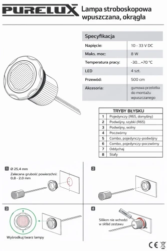 Lampka ostrzegawcza PURELUX Strobe Round - 12/24V / 8W / 36 mm Stroboskop