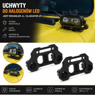 UCHWYTY HALOGENÓW LED Świateł roboczych do JEEP WRANGLER JL 2018+